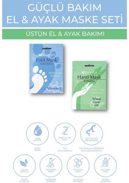 Kozmetik El ve Ayak Maskesi Seti Buğday Yağlı E Vitaminli Nemlendirici Çatlak tı 2'li Güçlü Bakım Seti