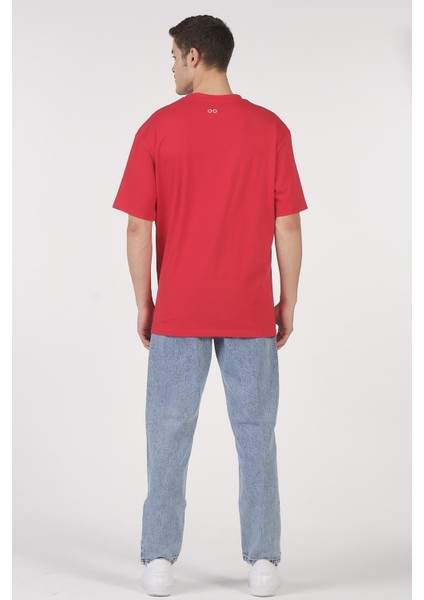 Unisex (Erkek -Kadın) Oversize ( Bol-Salaş ) T-Shirt Renk Kırmızı Goes Here modelleri