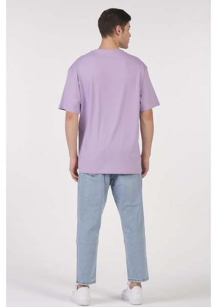 Unisex (Erkek -Kadın) Oversize ( Bol-Salaş ) T-Shirt Renk Lila Goes Here modelleri