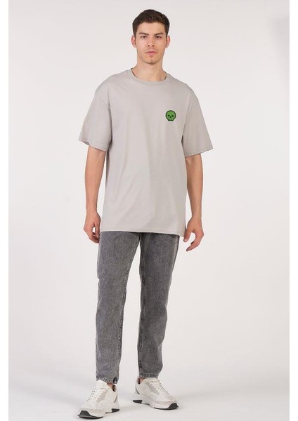 Unisex (Erkek -Kadın) Oversize ( Bol-Salaş ) T-Shirt Renk Gri Sevimli Kuru Kafa fiyatları