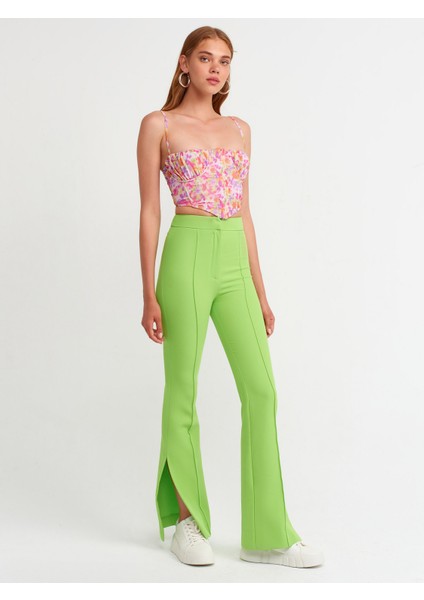 7002 Yırtmaçlı Ispanyol Paça Pantolon-Lime