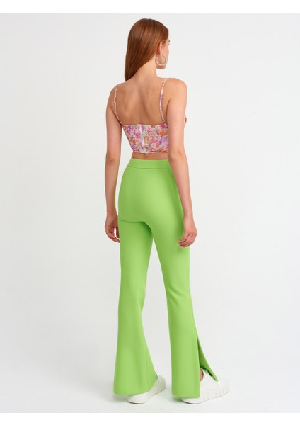 7002 Yırtmaçlı Ispanyol Paça Pantolon-Lime