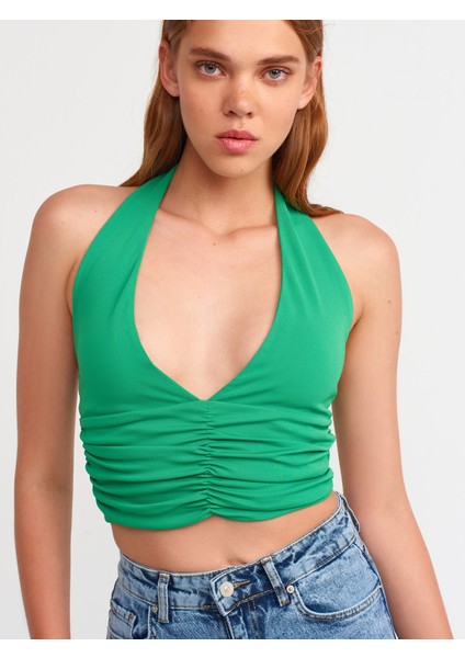 20154 Büzgü Detaylı Crop Top-Yeşil fırsatları
