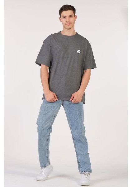 Unisex (Erkek -Kadın) Oversize ( Bol-Salaş ) T-Shirt Renk Antrasit Sevimli Kuru Kafa fiyatları