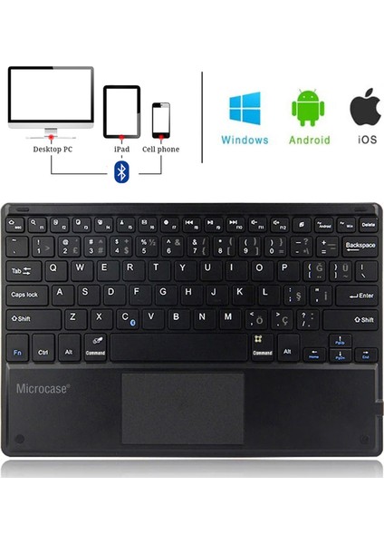 Tablet ve Telefonlar Için Şarjlı Touchpadli Türkçe Bluetooth Klavye 28 cm - AL2745 Siyah