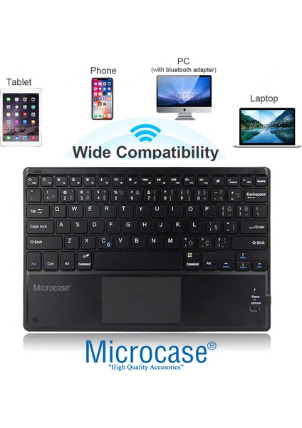Tablet ve Telefonlar Için Şarjlı Touchpadli Türkçe Bluetooth Klavye 28 cm - AL2745 Siyah