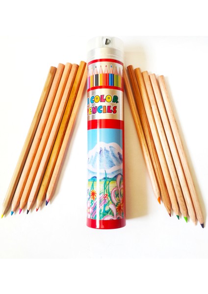 Color 12 Renk Metal Tüp Kalemtıraş Hediyeli Naturel Kuru Boya Kalemi