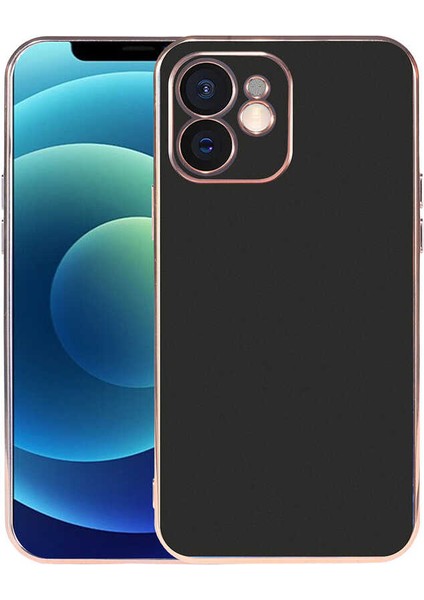 iPhone 12 ile Uyumlu Kılıf Kamera Korumalı Parlak Renk Tasarımlı Emollient Kılıf Siyah