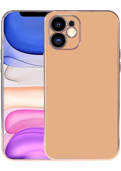 iPhone 11 ile Uyumlu Kılıf Kamera Korumalı Parlak Renk Tasarımlı Emollient Kılıf Gold