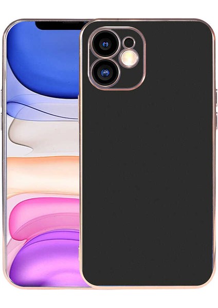 iPhone 11 ile Uyumlu Kılıf Kamera Korumalı Parlak Renk Tasarımlı Emollient Kılıf Siyah