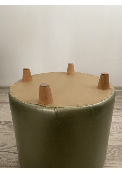 Ahşap Ayaklı Suni Deri Yuvarlak Puf indirimleri