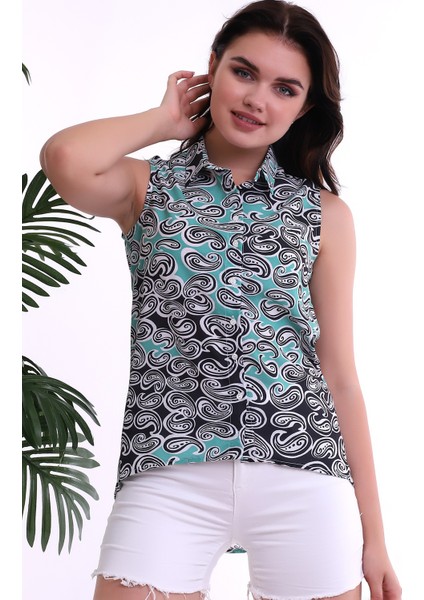 22221295 Dok.desenli Krep Kolsuz Gömlek Yesil Siyah fiyatları