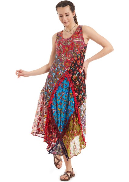 Şile Bezi Kırmızı Patchwork Elbise fiyatları