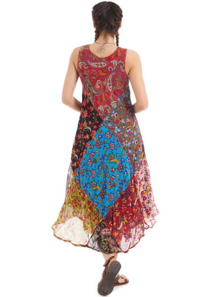 Şile Bezi Kırmızı Patchwork Elbise