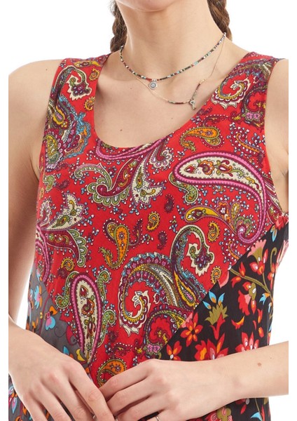 Şile Bezi Kırmızı Patchwork Elbise