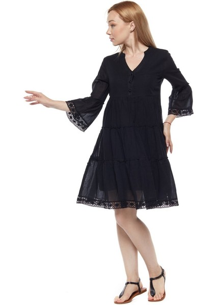 Kısa Kollu Siyah Düğmeli Elbise fiyatları