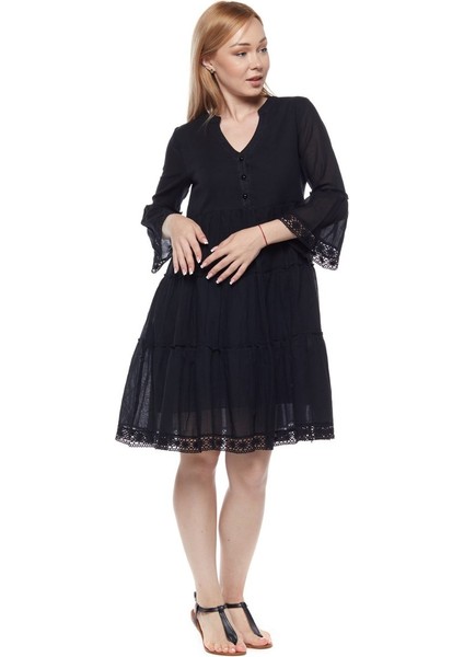 Kısa Kollu Siyah Düğmeli Elbise modelleri