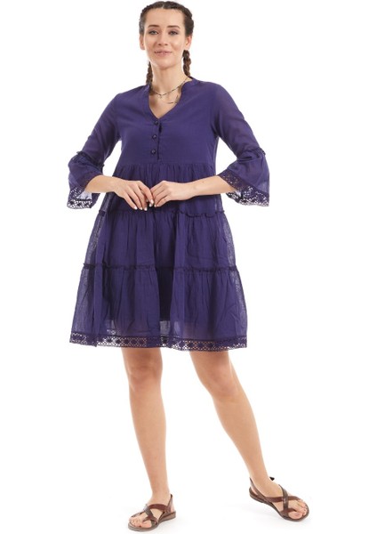 Kısa Kollu Mor Düğmeli Elbise fiyatları