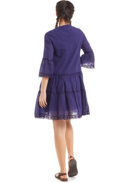 Kısa Kollu Mor Düğmeli Elbise modelleri