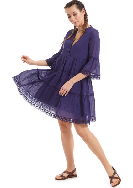 Kısa Kollu Mor Düğmeli Elbise fırsatları