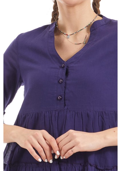 Kısa Kollu Mor Düğmeli Elbise indirimleri
