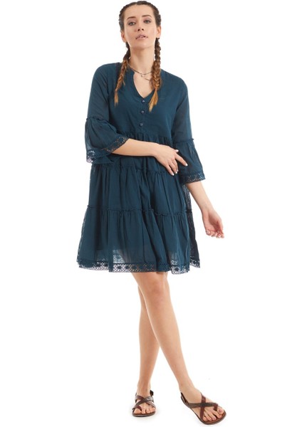 Kısa Kollu Petrol Düğmeli Elbise fiyatları