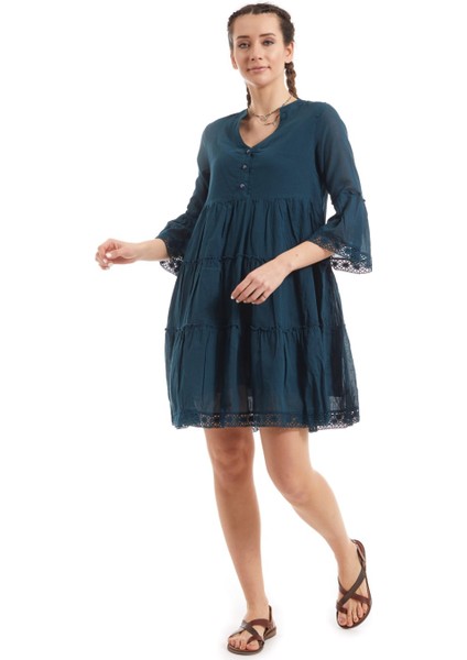 Kısa Kollu Petrol Düğmeli Elbise modelleri