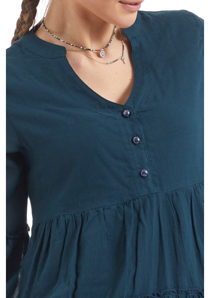 Kısa Kollu Petrol Düğmeli Elbise indirimleri