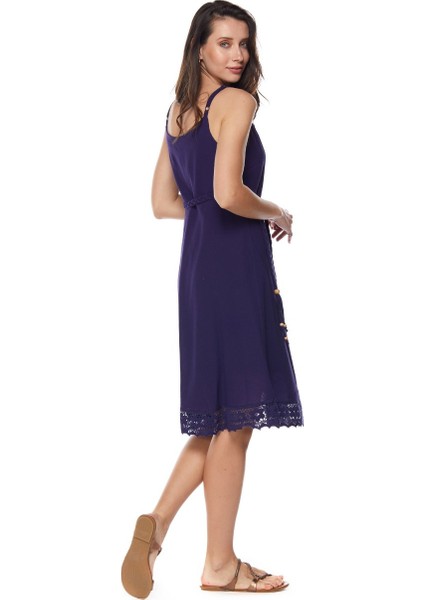 Şile Bezi Mor Askılı Kemerli Elbise modelleri