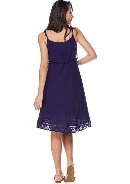 Şile Bezi Mor Askılı Kemerli Elbise fırsatları