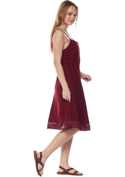 Şile Bezi Bordo Askılı Kemerli Elbise fiyatları