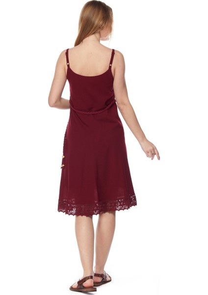 Şile Bezi Bordo Askılı Kemerli Elbise fırsatları