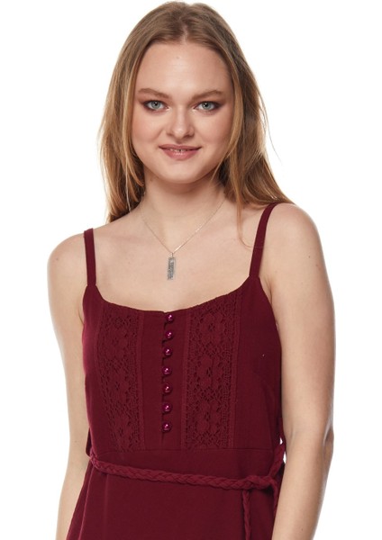 Şile Bezi Bordo Askılı Kemerli Elbise indirimleri