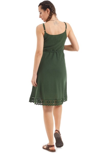 Şile Bezi Yeşil Askılı Kemerli Elbise modelleri