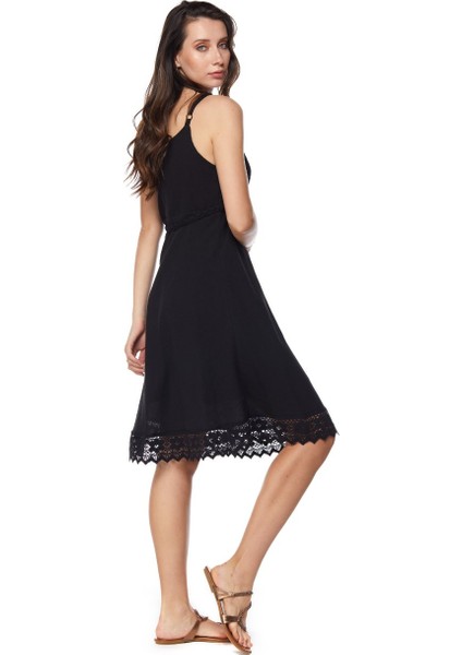 Şile Bezi Siyah Askılı Kemerli Elbise modelleri