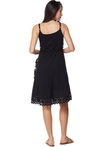 Şile Bezi Siyah Askılı Kemerli Elbise fırsatları