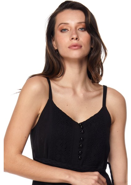 Şile Bezi Siyah Askılı Kemerli Elbise indirimleri