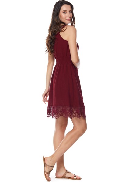 Şile Bezi Bordo Askılı Mini Elbise