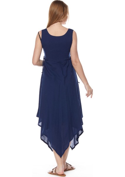 Şile Bezi Lacivert Asimetrik Düğmeli Elbise fırsatları