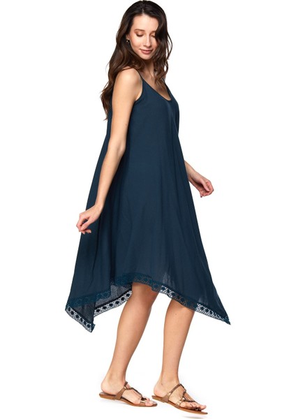 Şile Bezi Petrol Askılı Asimetrik Elbise modelleri