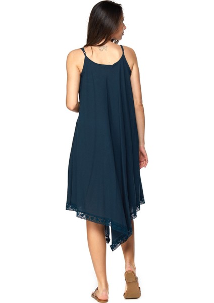 Şile Bezi Petrol Askılı Asimetrik Elbise fırsatları