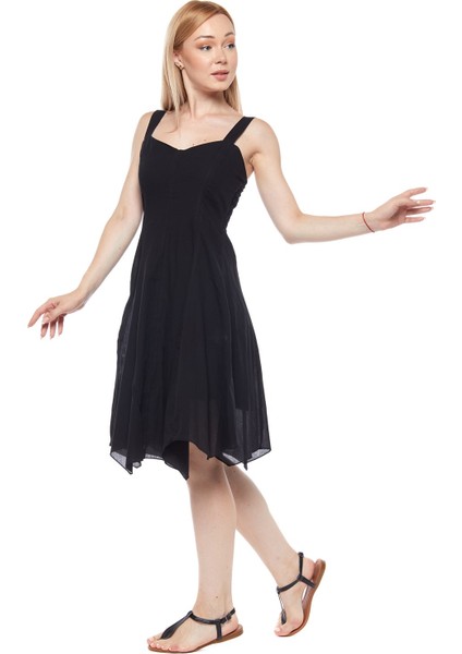 Şile Bezi Siyah Askılı Asimetrik Elbise modelleri