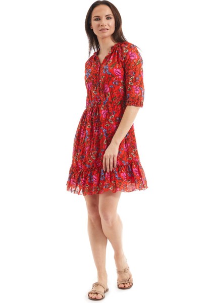 Şile Bezi Gelincik Kırmızı Vual Elbise