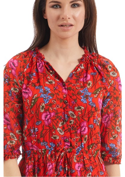 Şile Bezi Gelincik Kırmızı Vual Elbise indirimleri