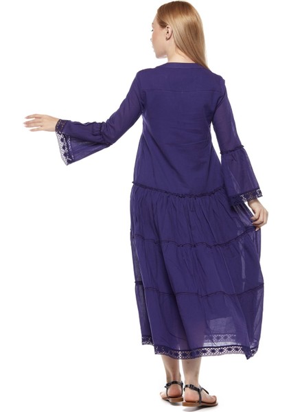 Şile Bezi Uzun Kollu Mor Düğmeli Elbise fırsatları