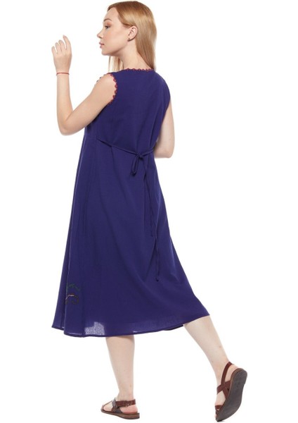 Şile Bezi Mor Kolsuz Nakışlı Elbise fırsatları