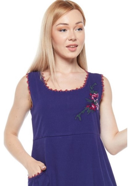 Şile Bezi Mor Kolsuz Nakışlı Elbise indirimleri
