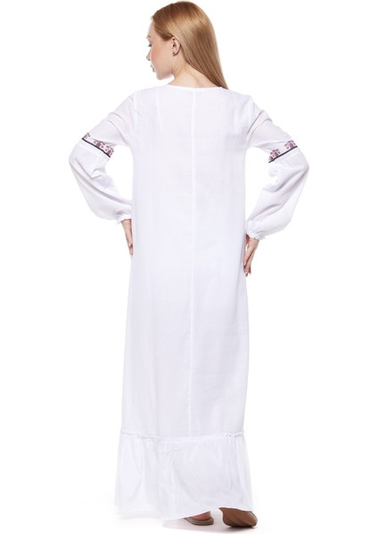 Şile Bezi Beyaz Uzun Kollu Püsküllü Elbise fırsatları