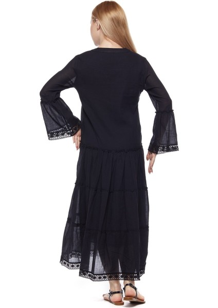 Şile Bezi Uzun Kollu Siyah Düğmeli Elbise fırsatları