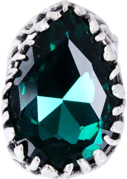 Kadın Antik Gümüş Kaplama Yeşil Renk Swarovski Taş Detaylı Ayarlanabilir Damla Formlu Yüzük